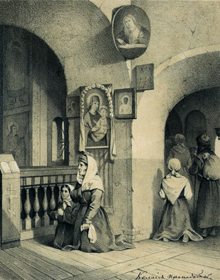 11.И.П.Трутнев.На хорах Спасского храма. Литография 1866 года